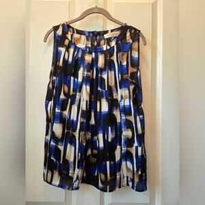 KASPER Round Neck Lightweight Front Pleated Sleeveless Blouse Women's Med EUC